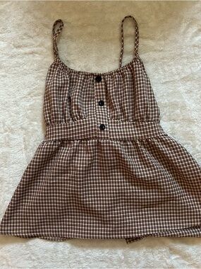 ROMWE Brown Plaid Spaghetti Strap Bustier Top